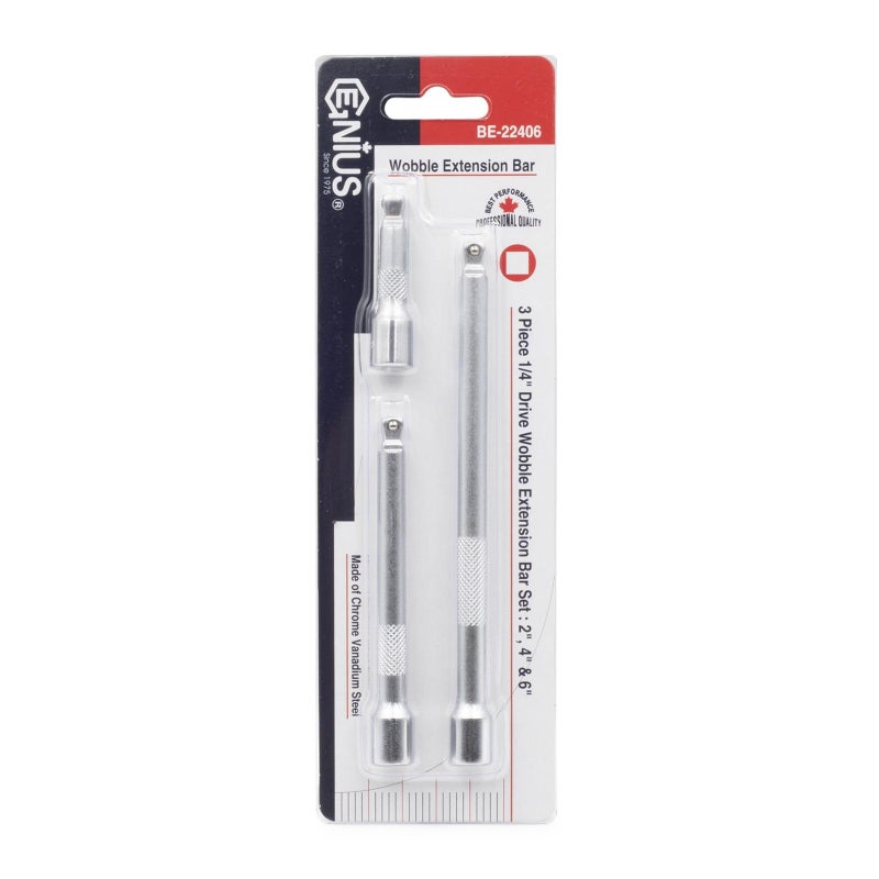 Genius Tools 3 Piece 1/4" Dr. Wobble Extension Bar Set BE-22406 - Image 3